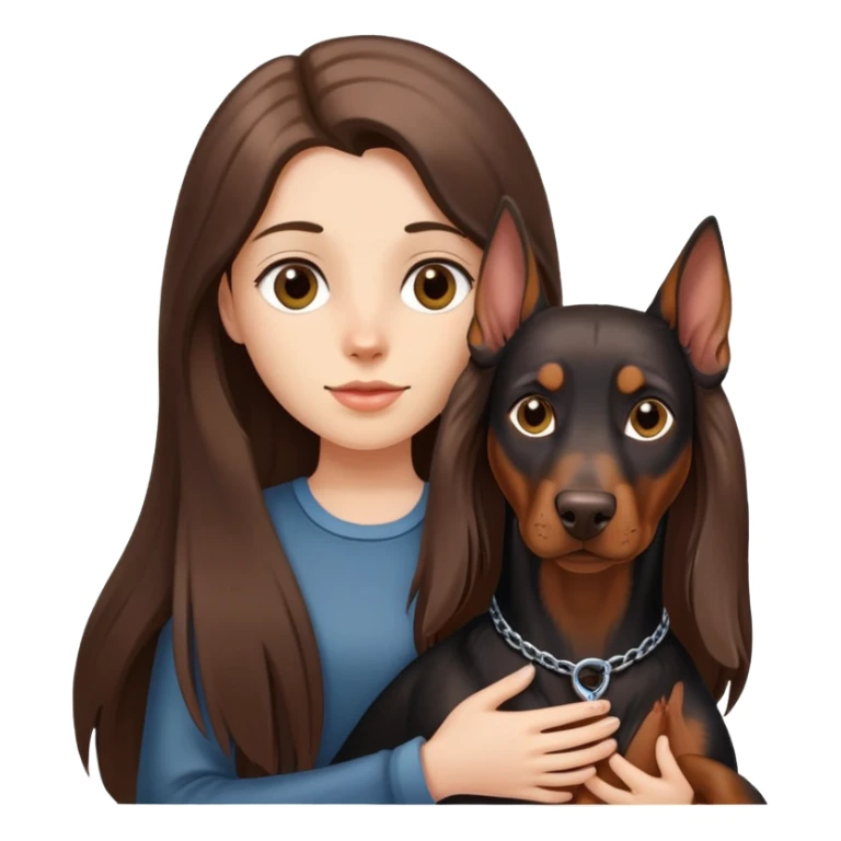 Black long-haired girl holding Doberman sticker