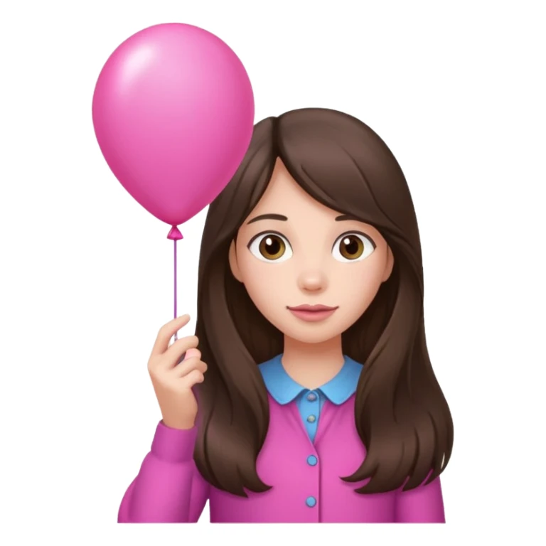 brunette long hair girl with pink baloon sticker