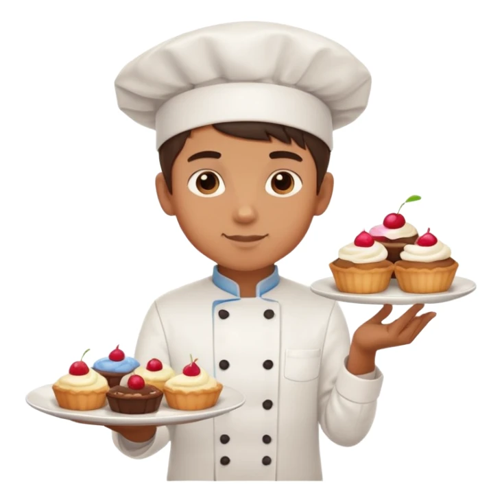 a boy chef with a plate of delicious desserts sticker