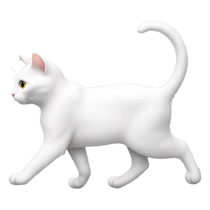 A white cat is walking to the left. It is seen from its profile  sticker