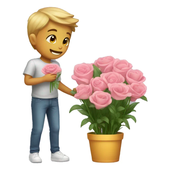 cute boy buying a girl flowers sticker