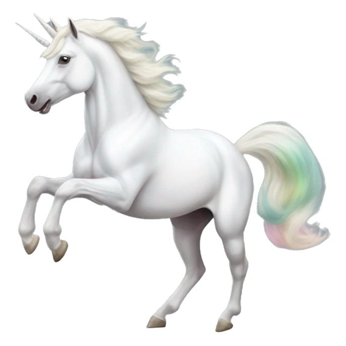 Fullbody realistic four-legged White unicorn with pastel color mane galloping sticker