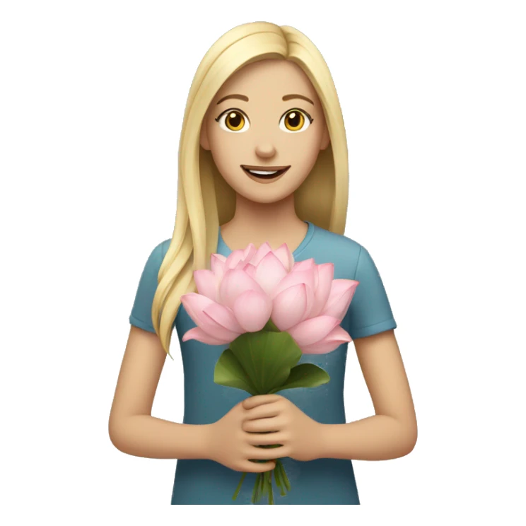 Blonde teenager holding lotus flower bouquet  sticker