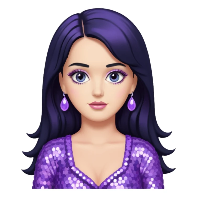 Katy Perry with long black hair, lavender sequin outfit sticker