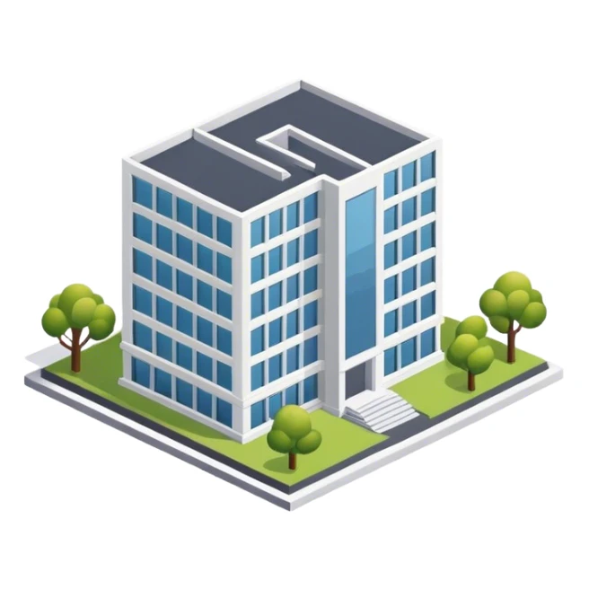Minimalist office building, isometric exterior sticker