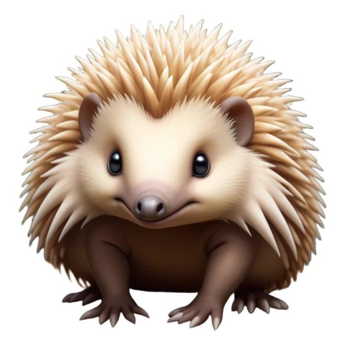 Cinematic Cute Echidna Portrait Emoji, Head tilted playfully and inquisitively, featuring a fuzzy, spiky fur with an adorably scrunched face and a cute, pointed snout, round, sparkling eyes filled with gentle curiosity, Simplified yet irresistibly adorable features, highly detailed, glowing with a warm, friendly glow, high shine, affectionate and quirky, stylized with a touch of natural whimsy, bright and endearing, soft glowing outline, capturing the essence of a mischievous yet loving echidna, so playful it feels like it could nuzzle out of the screen into your arms! sticker