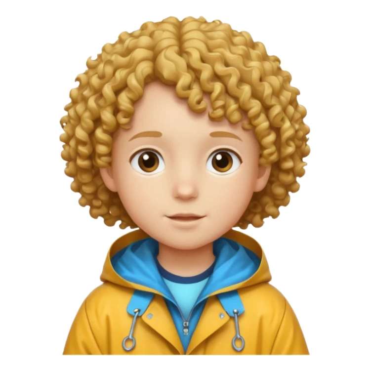 curly hair kid with raincoat sticker
