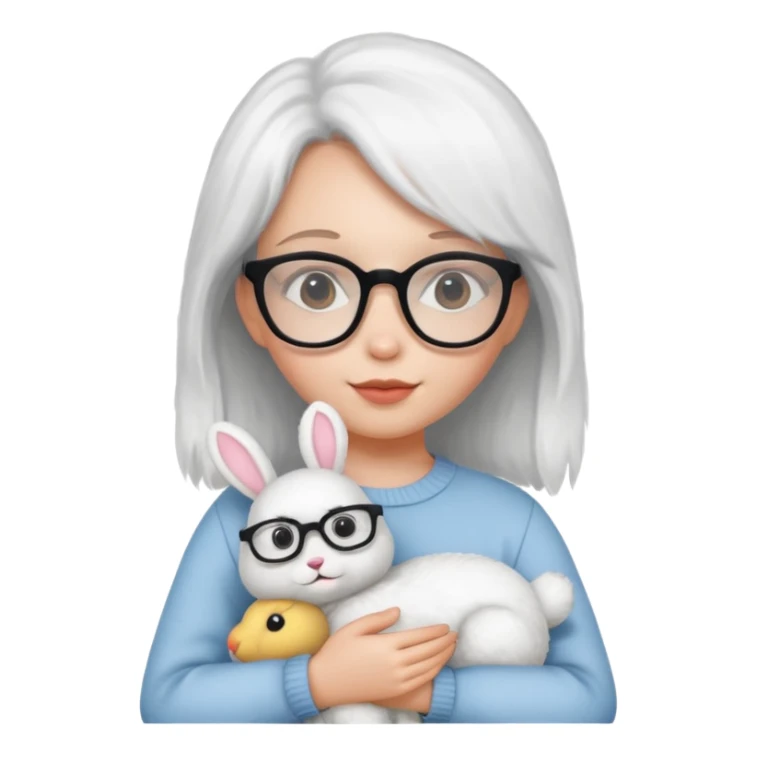 Girl with glasses → holding a toy rabbit sticker