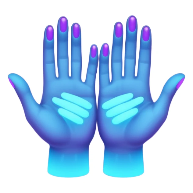 Futuristic glowing applause, purple and blue glow, dark background, no face sticker