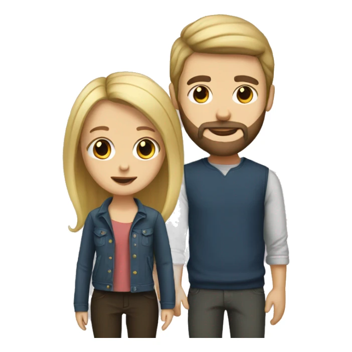 blonde girl with brunette boyfriend with a beard sticker