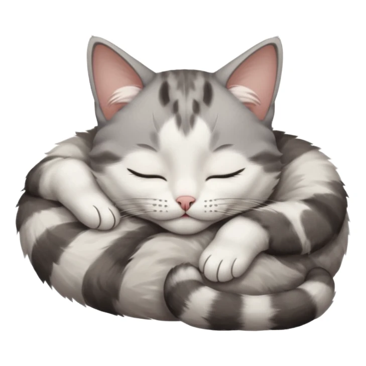 grey and white small cat with eyes closed lying down upside down with its paws/arms tightly covering its own face sticker