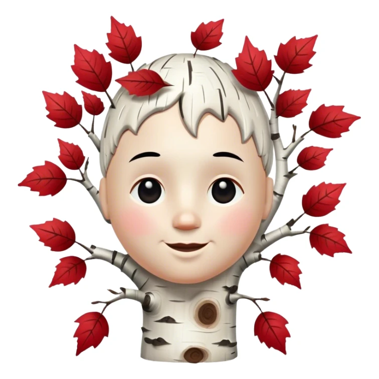 happy big white head made of birch tree with lack marks and red leaves sticker
