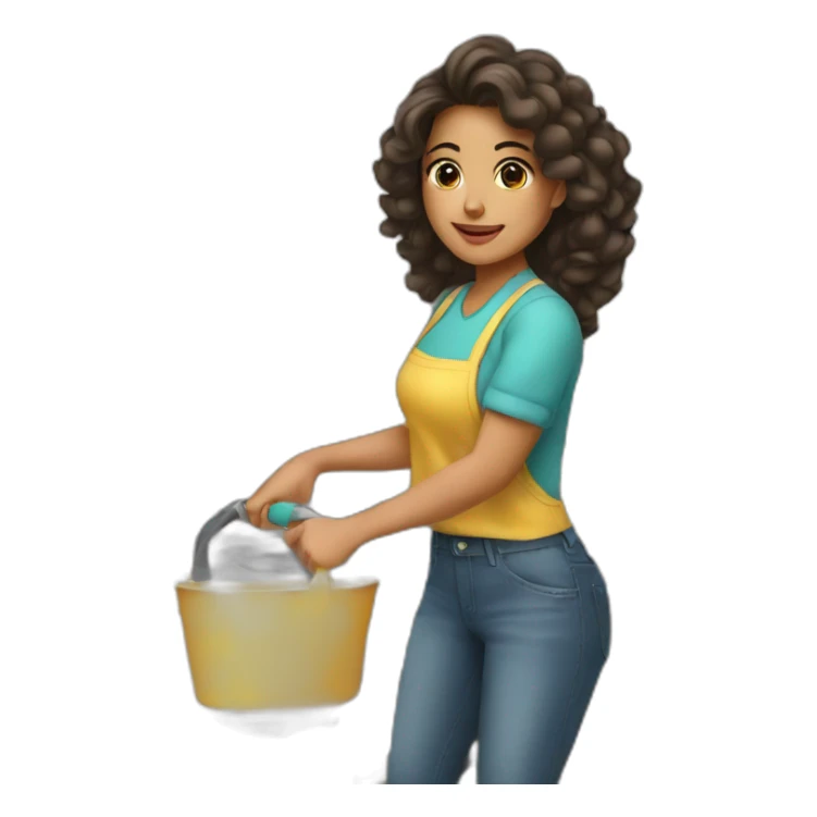latina girl doing chores sticker
