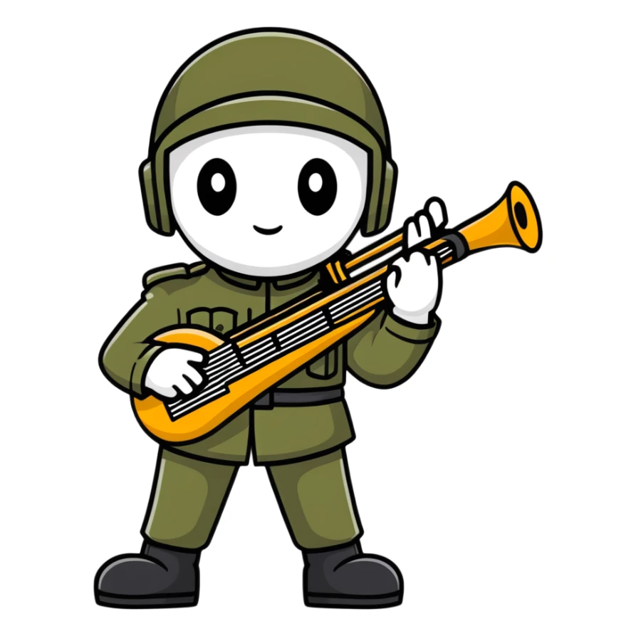 soul soldier character with musical instruments and military-inspired outfit sticker