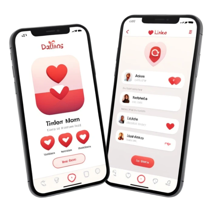 smartphone displaying a Tinder-like dating app interface, but with interior design rooms instead of people profiles, with like and dislike buttons sticker