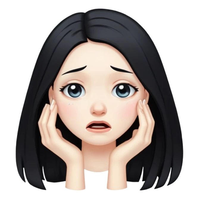 Pale girl with long black hair cry sticker