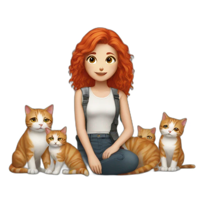 red haired girl with manu cats around sticker