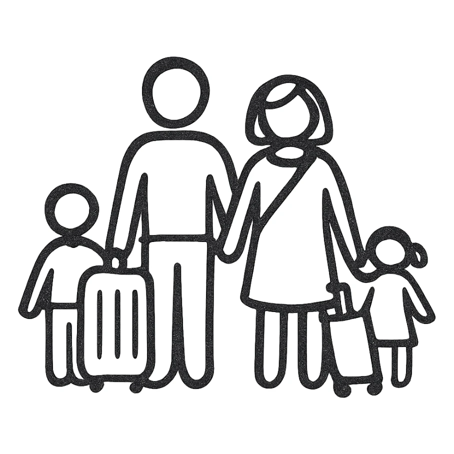 una familia viajando, estilo minimalista, minimalistic hand drawn icon style sticker