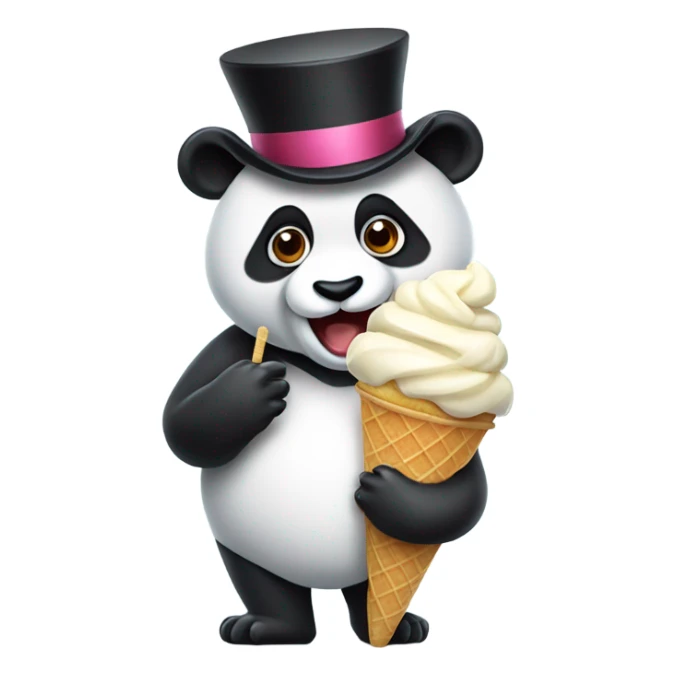 Panda in a top hat eating ice cream sticker