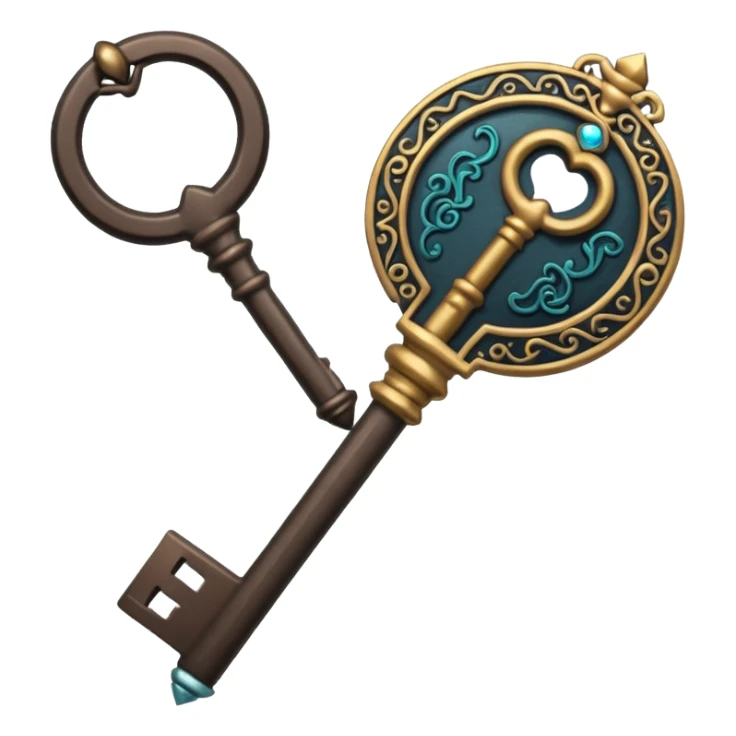 iOS style emoji, minimal ancient key, dark fantasy sticker