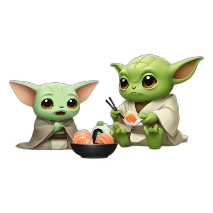 Pikashu and Yoda eat sushi sticker