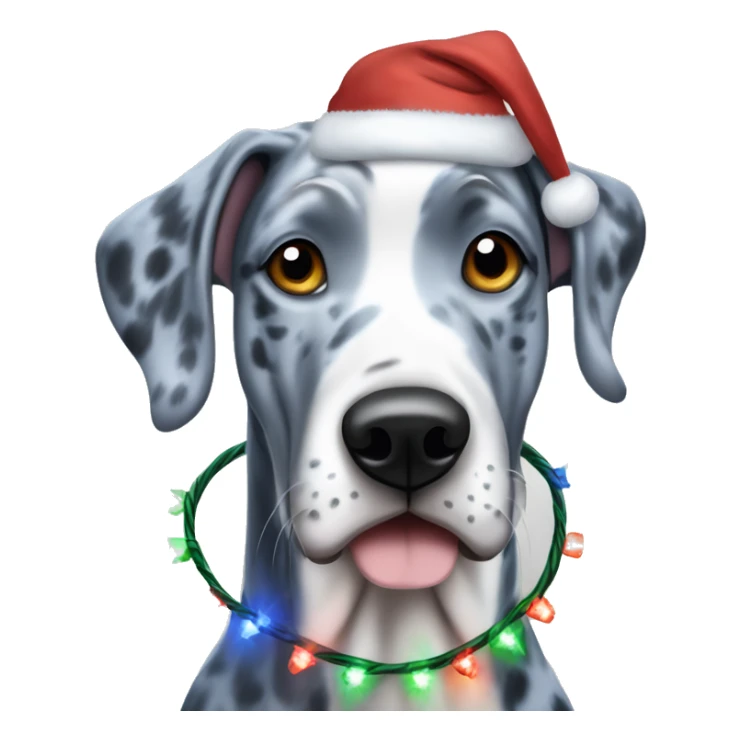 Blue Merle Great dane wearing Christmas lights sticker