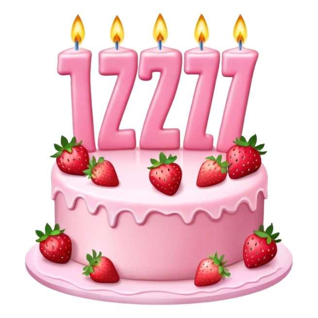 Pink cake with the number 27 as candles on it and strawberries  sticker
