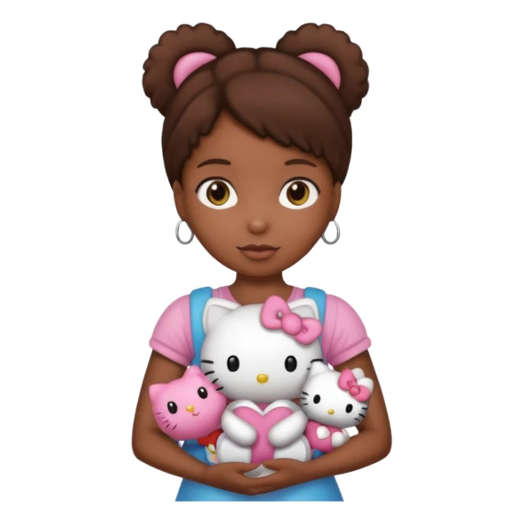 black girl with brown hair holding a hello kitty sticker