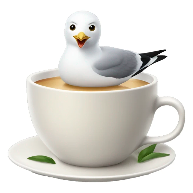 seagull in a cup of tea sticker