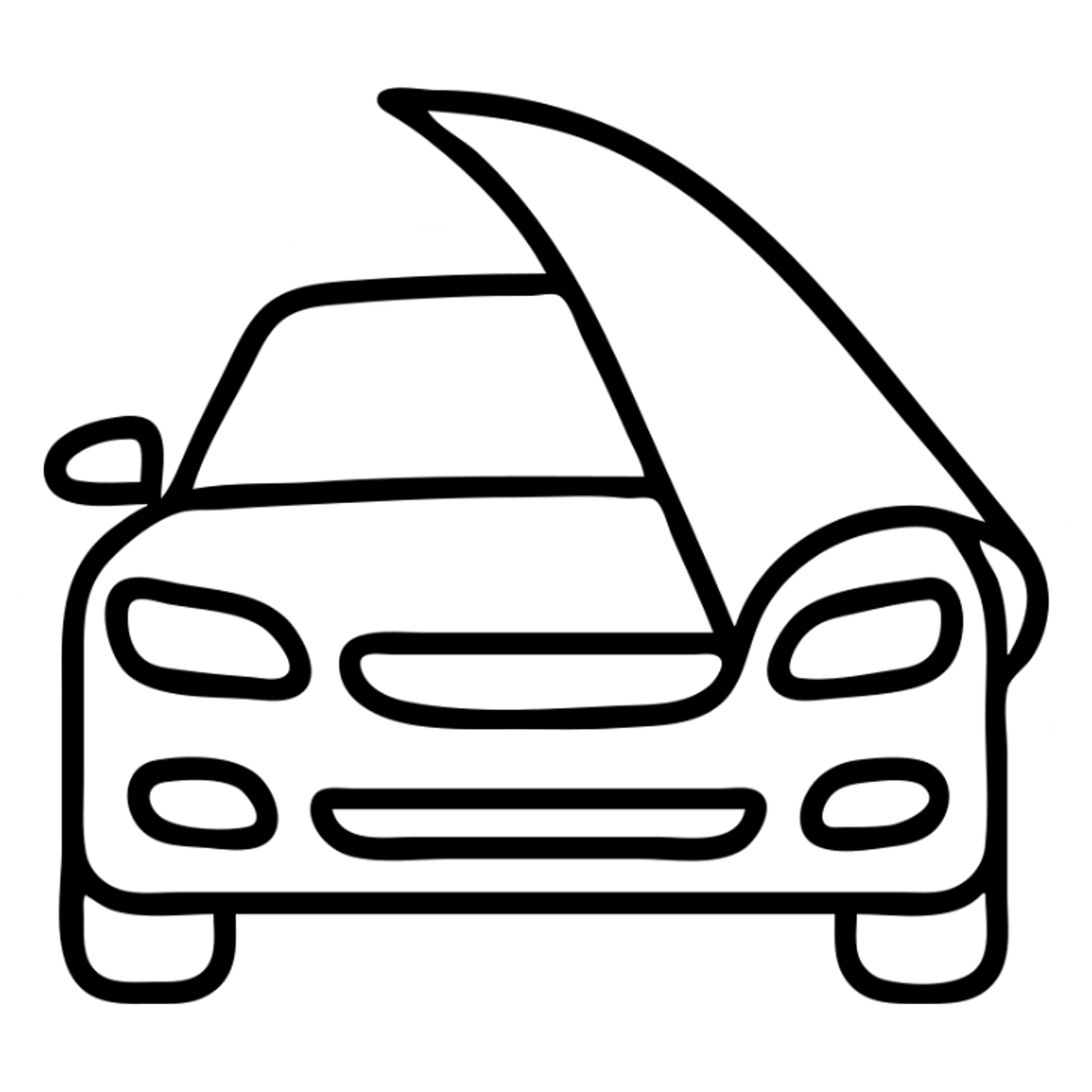 outlined icon of a premium glossy black car, part covered by a rolled light gray transparent film, clean lines, modern look, curved film effect sticker