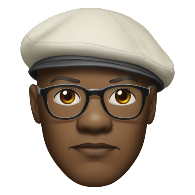 bald samuel l jackson serious wearing shirt and backwards Kangol sticker
