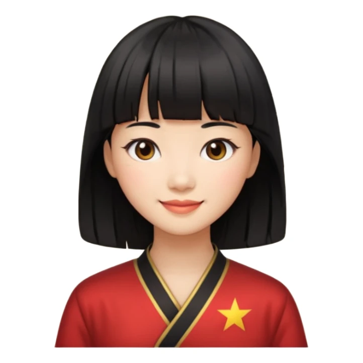 Chinese woman emoji, black hair with bangs, subtle smile sticker