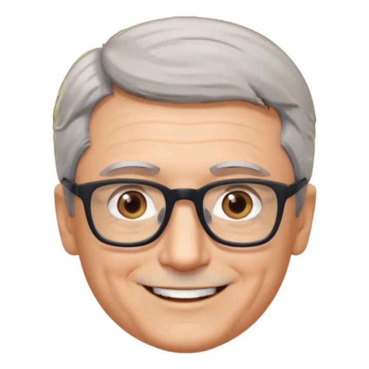man 60 short grey hair, brown eyes small black rectangle glasses  sticker