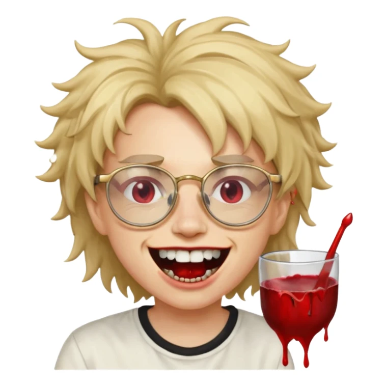 Cabelo bagunçado com oculos sorrindo com metade do rosto com dente de ouro e saindo sangue da boca  sticker