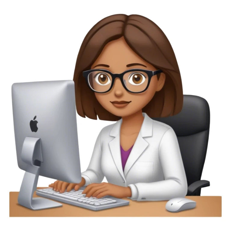 woman at computer with medium brown hair and hazel eyes sticker