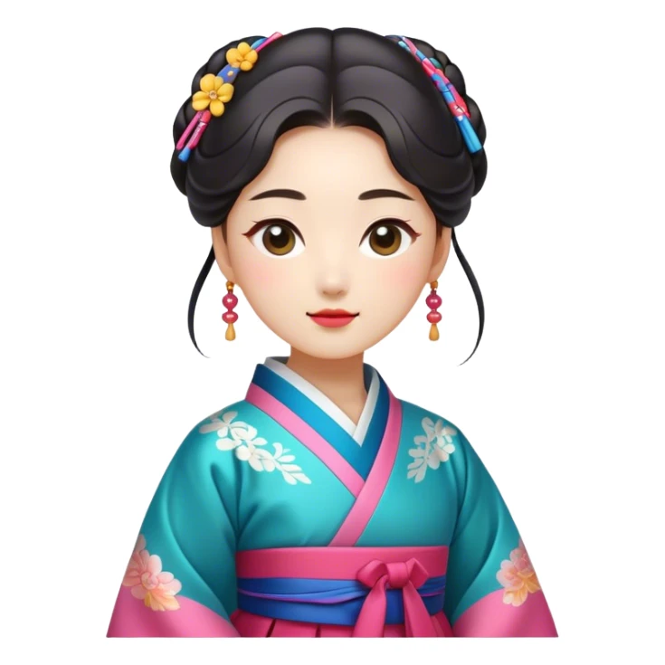 Cinematic Realistic Hanbok Emoji, depicted as a graceful intricately designed traditional Korean dress with vibrant colors and flowing lines, rendered with delicate textures and soft cultural lighting that captures its timeless elegance. sticker