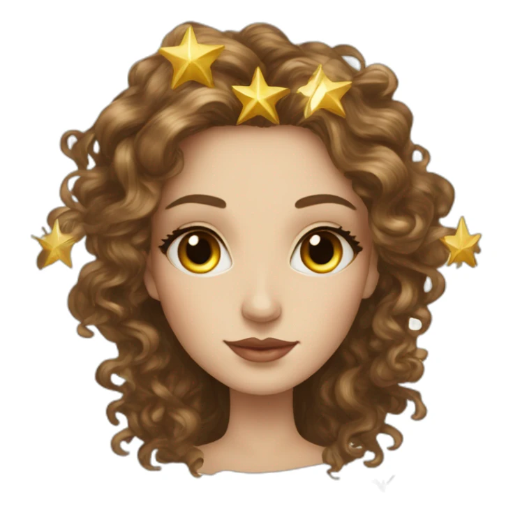 tarot card with a white young elegant woman with long brown curls and a golden star  sticker