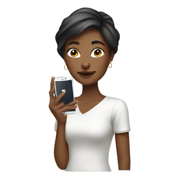 Young lady holding phone with style sticker
