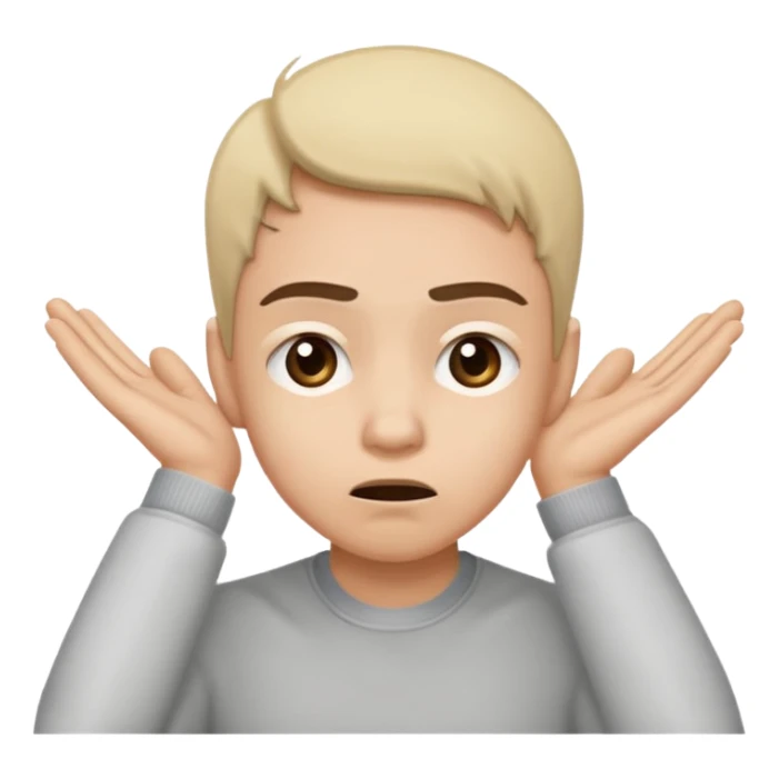 Person leaning forward with one hand behind their ear, eyebrows raised, confused face, as if saying "What? sticker