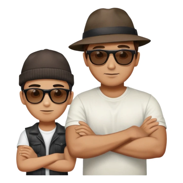 Man crossed arms with younger out sticker