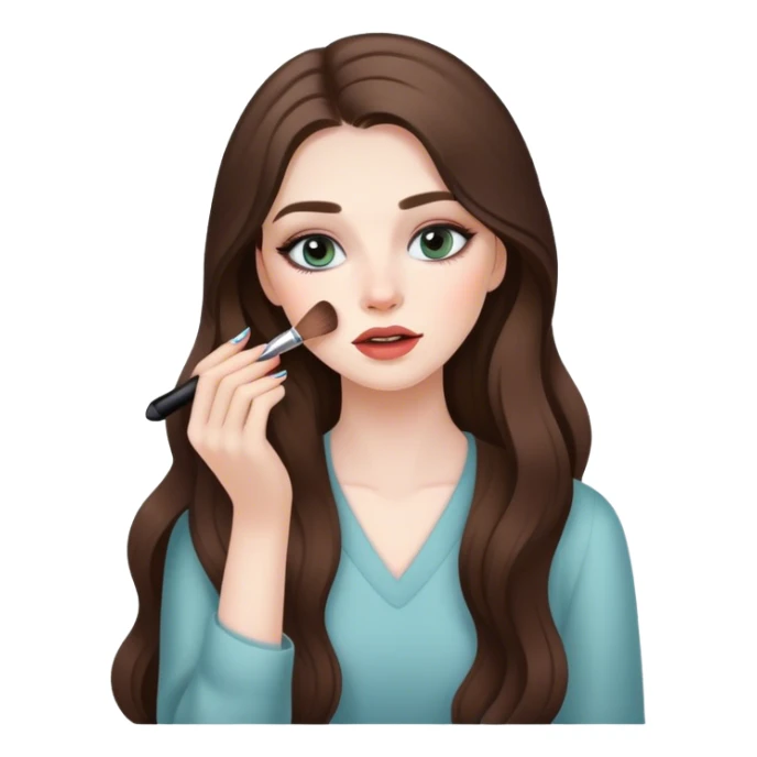  beautiful pale brunette girl with long hair doing her makeup  sticker