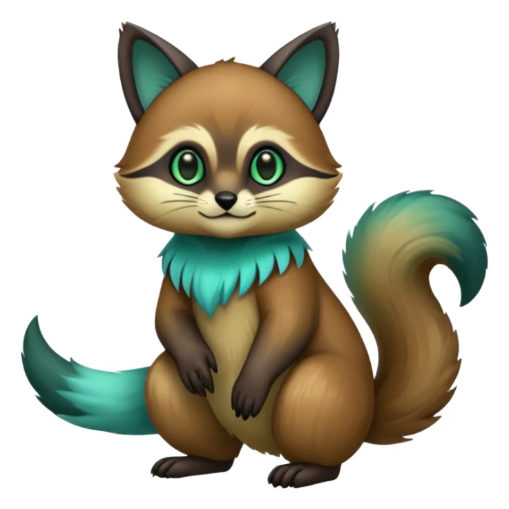 exotic shiny sparkly colorful cool realistic cute beautiful dark gloomy ghostly spooky greyish blackish green cyan toned colored fantasy-Cacomistle-tanuki-oncilla-caracal-animal-hybrid (full body) sticker