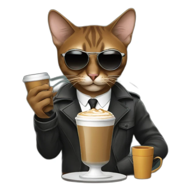 gangster-with-a-Abyssinian cat-gun-and-sunglasses-drinking-coffee sticker