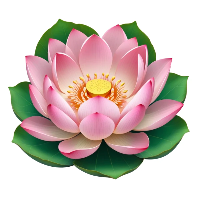 Accurate lotus flower with pink petals and botanically correct lotus leaf - round with distinctive notch, raised edges and radial veins sticker