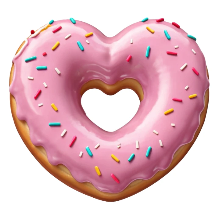 Realistic isolated heart shaped donut with pale pink & glaze. sticker