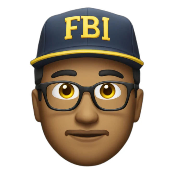 man with yellow "FBI" letters on his cap sticker