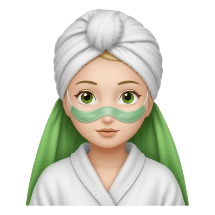 girl in a robe with towel on head and facial mask sticker
