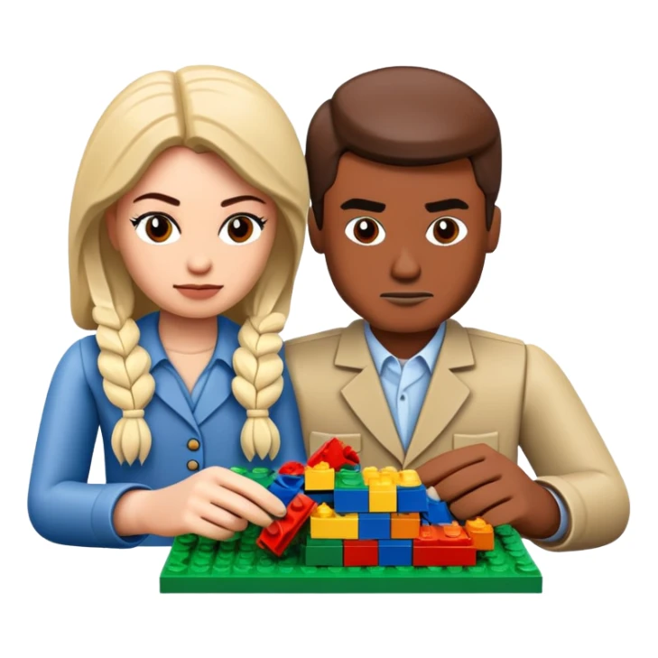 Man and woman building Lego set sticker