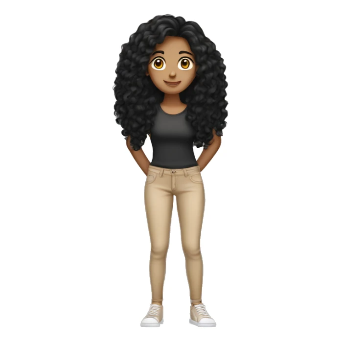 tan girl standing with long black curly hair  sticker