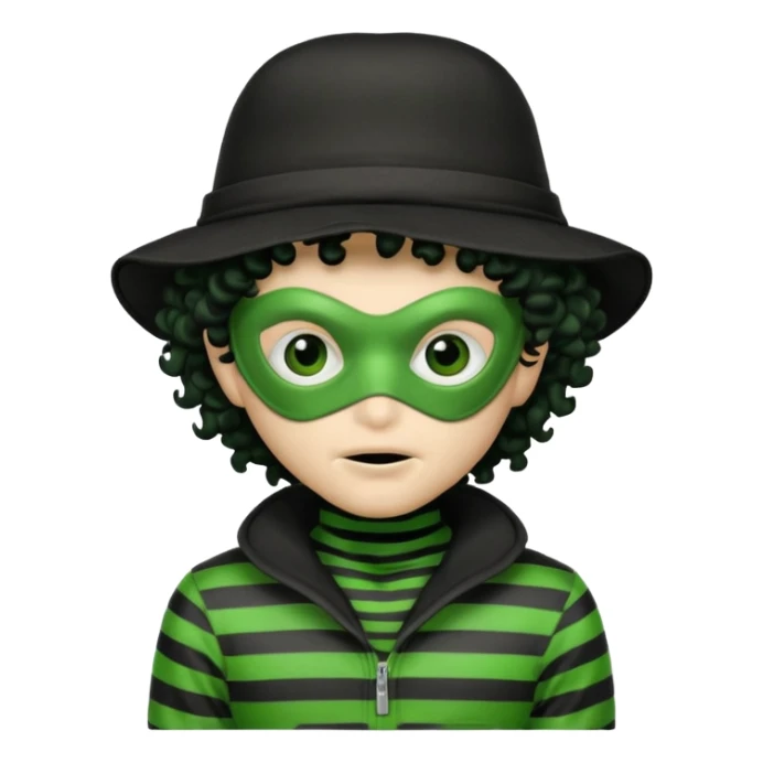 alien with robber mask curly hair and robber outfit hat sticker